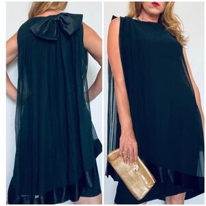 Vintage 60s Lilli Diamond Chic Black Chiffon Caped Shift Dress w/Bow Accent Sz 8